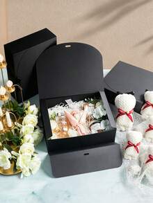 8個/4個/1個-黑色高級禮品盒，奢華禮品盒(附緞帶)，伴娘禮品盒，求婚禮品盒(附緞帶)，適用於婚禮紀念品、生日禮物、畢業禮物、新郎求婚盒、各種節日禮物包裝、聖誕禮品盒、萬聖節禮品盒、教師節禮品盒。(黑色) - 黑色 - 查看 2