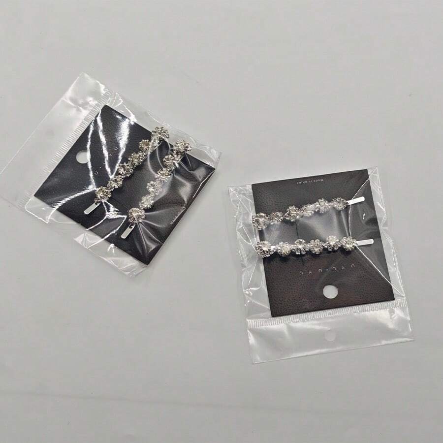 闪亮水晶发夹，优雅奢华甜美前刘海夹，侧刘海夹，奢华闪亮简约时尚侧刘海发夹 - 隨機款式2pcs - 查看 1