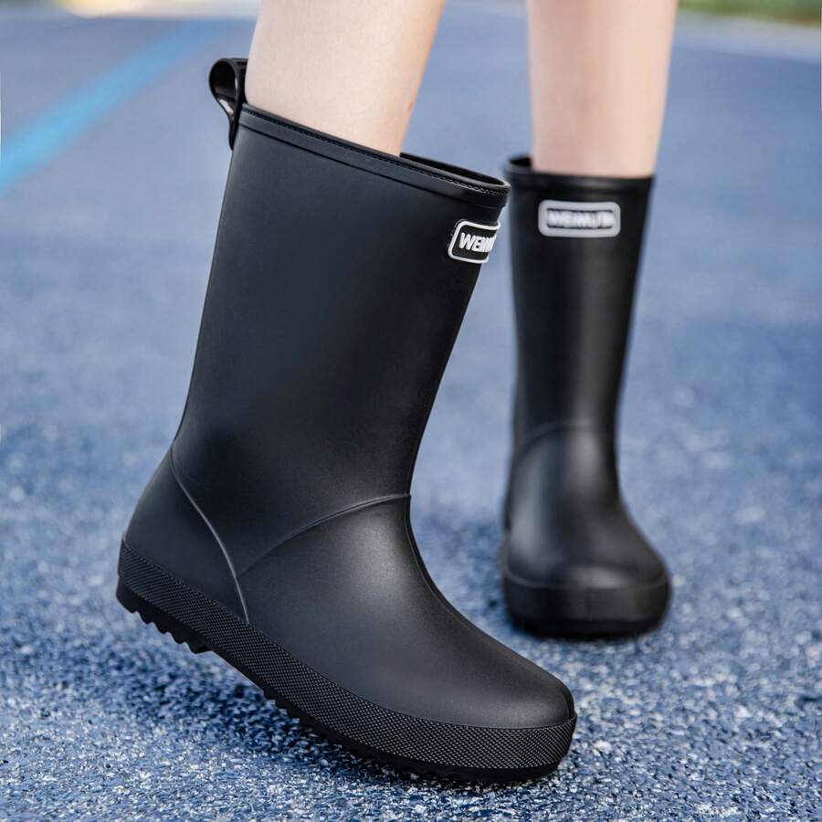 女款 PVC 防水雨靴，戶外防水鞋，春季旅行雨靴，簡約通勤，防滑舒適，中筒，男款釣魚靴，黑色