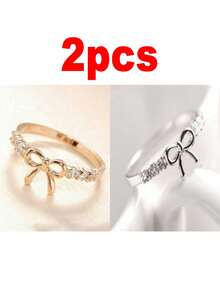 1 pieza Anillo de mujer minimalista con lazo de strass - Multicolor - Ver 7