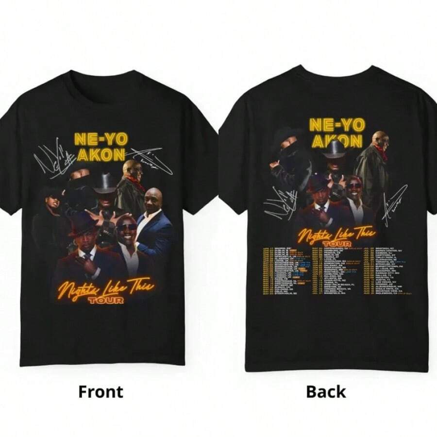 Ne Yo Akon Shirt, Nights Like This Tour 2026 Tee, Vintage RnB Concert Shirt, 2000s Throwback Music Shirt, Hip Hop Rap Merch, Unisex Tee,Cosplay - Main Color Of the Picture - View 1