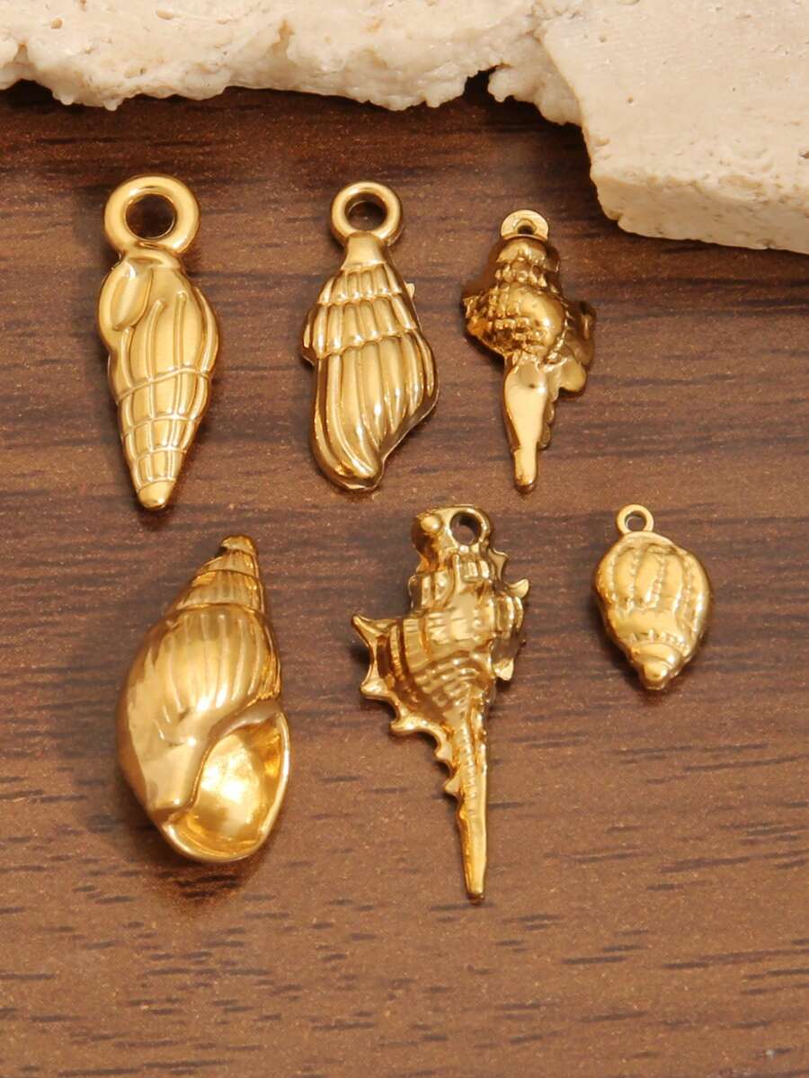 3个18K镀金不锈钢海螺吊坠,海洋生物动物造型,适用于珠宝制作、DIY耳环、项链、手链等饰品配件 - 海螺 - 查看 1