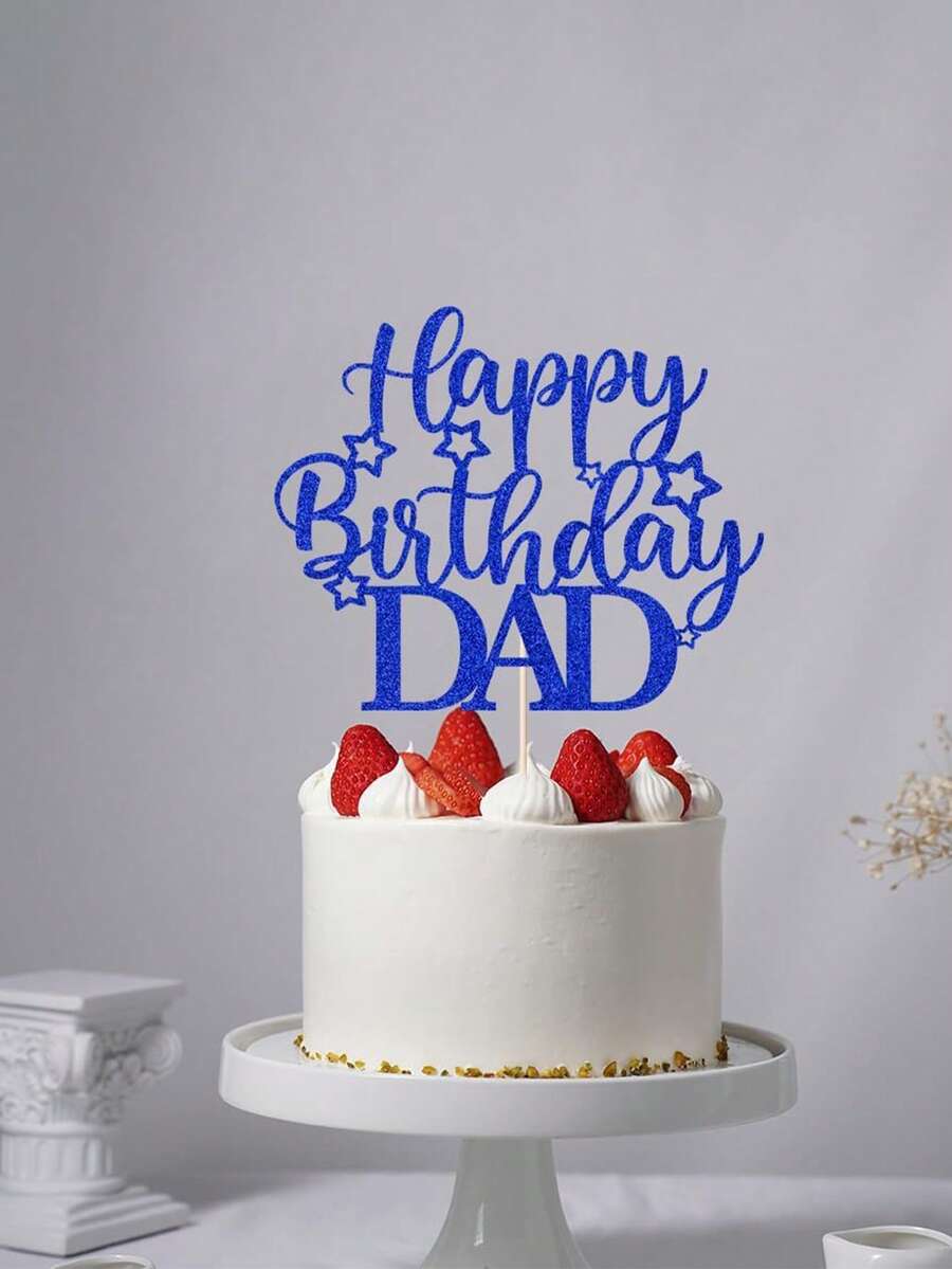 1 Tarjeta de cumpleaños con brillo para papá, una tarjeta de decoración con patrón de estrellas azul y negro para la fiesta de cumpleaños del padre. - Ver 1