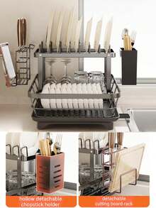 Dish rack, 2-layer tableware rack, rust-proof kitchen dish drying rack, drainage board and tableware rack for kitchen countertop, kitchen accessories - Schwarz - Übersicht 6