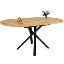 Round Extendable Table With Marble Look - 100 Cm (Extends To 140 Cm) X 75.5 Cm High - With Sturdy Black X-Shaped Metal Frame - Ideal As A Kitchen Table Or Breakfast Table - Natural Color - View 11