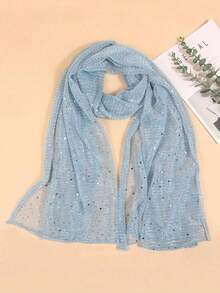 1pc Women's Lightweight Solid Color Sequin Bandana Scarf, Headscarf, Middle Eastern Hijab, Decorative Shawl, Sun Protection Beach Wrap, Suitable For Daily Use - 黑-1 - 查看 3