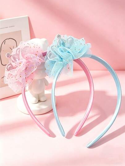 1 chiếc băng đô voan cho bé gái, băng đô vương miện lấp lánh, phụ kiện tóc công chúa bằng satin mềm mại cho bé gái, màu hồng và xanh dương, hoàn hảo cho tiệc sinh nhật và sử dụng hàng ngày.