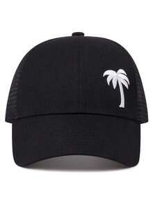 1pc Hat For Men Palm Tree Embroidered Mesh Back Trucker Hat | Summer Breathable Baseball Cap For Men,Beach,Holiday - Multicolored - View 2