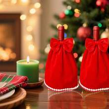 Valentine's Day Bottle Covers Decoration:  Wine Bottle Dress For Santa Theme Xmas New Year Dining Table Decor And Party Gift - -Màu đỏ- - Xem 5