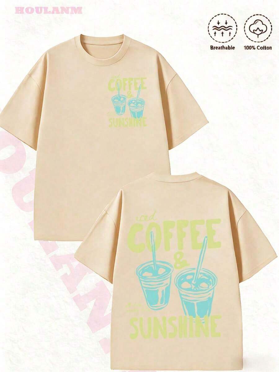 Tropicoqueta OutfitsFort Worth, Texas East. 1849 Cowboy Horse Desert Landscape Graphic T-Shirt - Casual Crew Neck Cotton Tees, Summer Breathable, Per - 香檳色 - 查看 1
