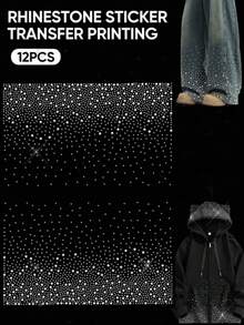 1/4/6/12pcs Hot Melt Rhinestone Patches, Crystal Glitter Heat Transfer Appliques, Fashion Style Clothing DIY Decoration - Fashionable - View 7
