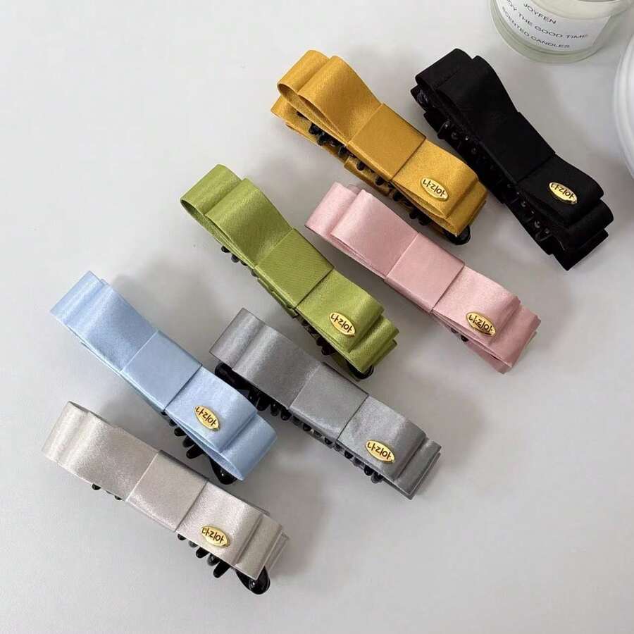 1 chiếc kẹp tóc nơ bằng polyester, kiểu dáng thường ngày, kẹp tóc hình quả chuối bằng ruy băng satin phong cách Hàn Quốc đa năng. - Nhiều màu - Xem 1