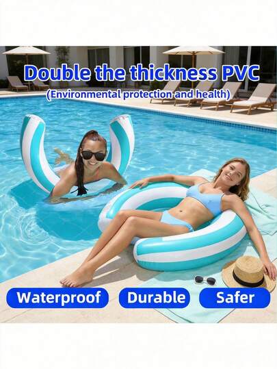 Phao bơi hình chữ U kẻ sọc, phao bơi bơm hơi dùng cho hồ bơi, bãi biển, ghế nằm thư giãn bơm hơi dày dặn, thích hợp làm ghế tắm nắng khi bơi trong hồ bơi để chụp ảnh lưu trú.