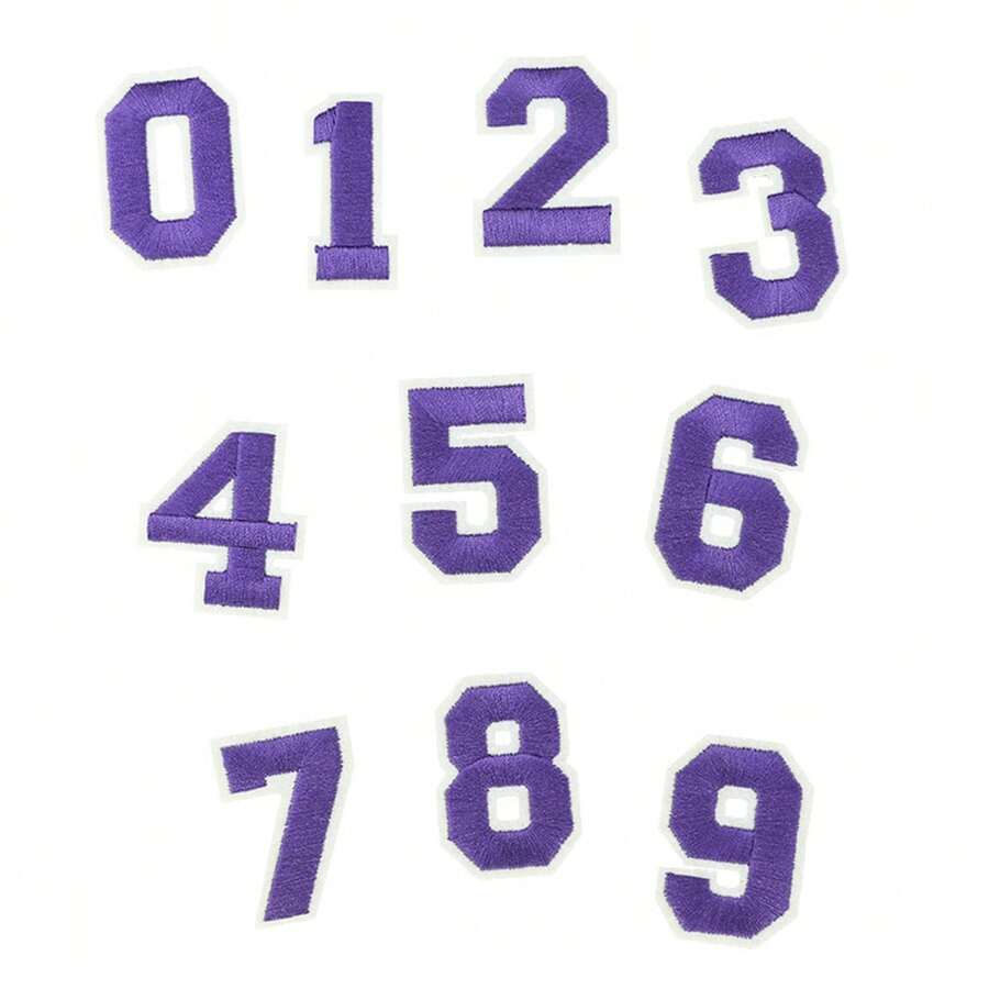 10个紫色0-9数字贴片,熨烫式装饰贴,适用于衣服、包包 - 紫色 - 查看 1