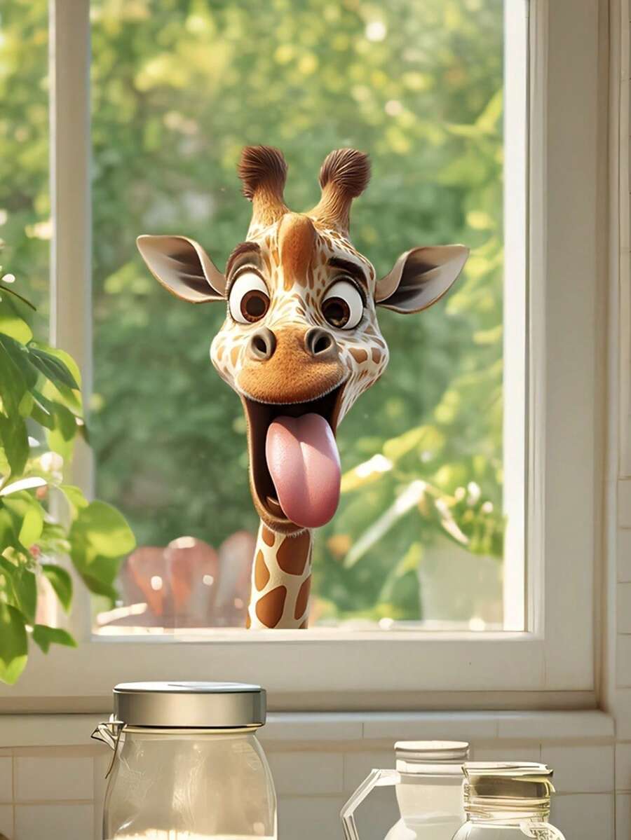 1 pieza Pegatina de ventana de jirafa de primavera, calcomanía de PVC removible con tema animal adecuada para baño, cocina y decoración de habitación - Unitalla - Ver 1