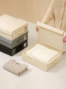 1 pieza Caja de almacenamiento con visibilidad de tela Oxford portátil, caja de almacenamiento a prueba de polvo de tela, organizador de edredón de armario, nueva caja de almacenamiento de sábanas plegable con cierre de gancho y bucle reforzada con tapa, adecuada para dormitorio de estudiantes, almacenamiento de ropa de cama, ropa interior, caja de almacenamiento apilable de gran capacidad y multifuncional - Multicolor - Ver 5
