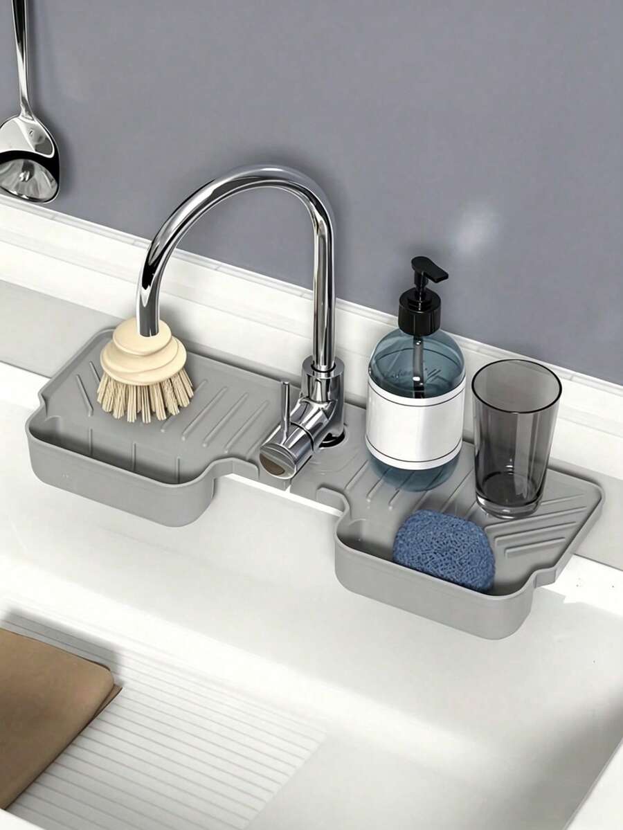 1pc Foldable Silicone Faucet Mat - Kitchen Sink Tray - Bathroom Cup Holder - Suitable For Kitchen, Bathroom, Home Decor, Room Decor, Bathroom Accessories - Perfect Gift For Mother, Sister, Friend, Birthday, Student Back To School - Multicolor - View 1
