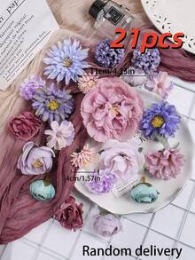 42pcs Blue & Purple Artificial Flower Material Pack, DIY Craft Supplies, Vintage Hair Accessories, Bridal Headpiece, Home Decor, Gift For Birthday, Graduation Ceremony - Blue Purple - View 7
