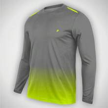 Men's Polyester T-Shirt With A Boat Neck, Long Sleeves, And A Lime Green Gradient Print. - 檸檬 - View 1