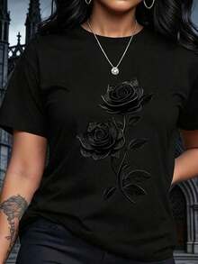 Camisetas Para Mujer¡Novedad!Blusa De Manga Corta Para Mujer, DiseñO Liso, Ideal Para Estar En Casa O Para Uso Casual.Oferta Por Tiempo Limitado.Preciosa Blusa, CóModa Y De Largo Regular.Lavable A MáQuina. - Negro - Ver 6