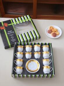 WGROOM 12件套（6个杯碟）陶瓷咖啡杯碟套装，适用于家庭厨房、餐厅、客厅，可作美式拿铁咖啡杯、饮水杯、茶杯、马克杯，也适合户外、婚礼、派对等场合，亦可作礼品。 - 彩色 - 查看 3