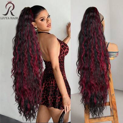 Tóc giả đuôi ngựa màu đen, dài 36 inch, nhẹ, bồng bềnh tự nhiên, kiểu tóc xoăn có dây rút, tóc giả nhiều lớp mềm mại, kẹp cài, tóc giả tổng hợp dành cho nữ.