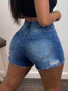 Chân váy ngắn denim rách gấu dáng ôm sát dành cho nữ, chất liệu co giãn cao, kiểu dáng thường ngày, thích hợp cho mùa hè. - Màu xanh lam - Xem 3