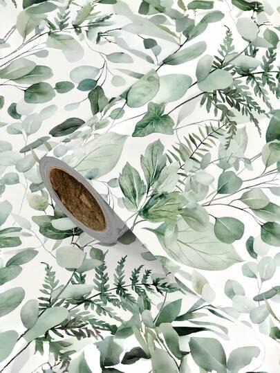 1 Roll - Watercolor Green Leaf Print Design - Wedding Wrapping Paper - 43cm X 300cm (17in X 9.84ft) - Ideal For Weddings, Bridal Showers And Anniversaries