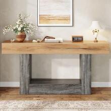 Two-Tone Wood-Effect Console Table, Ideal For An Entryway Or Living Room. Thick Top, Lower Storage Compartment, Made Of Particleboard. - 自然色 - 查看 7