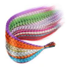 Feather Hair Extension 10Pieces Fake Hair I Tip Rainbow Synthetic Hair 16inch Hairpiece Feather For Hair Extension - Multicolor - View 4
