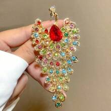1pc European And American Fashion  Brooch, Suitable For Daily Wear, Festivals, Weddings, And Various Occasions. Very Beautiful1pc Cross-Border Europe And America Anti-Exposure Peacock Brooch, High-End Brooch With Rhinestones, Clothing Accessory, Phoenix Retro Brooch - Blue - View 7
