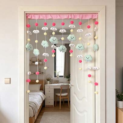 1 Cortina colgante de sueño de caramelo, sin necesidad de perforación, adecuada para dormitorios, habitaciones infantiles, habitaciones de princesa, con decoración de lazo