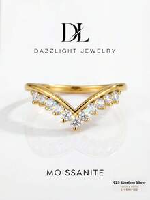 1 chiếc nhẫn đính hôn hình vương miện chữ V tinh tế bằng đá Moissanite, nhẫn cưới sang trọng bằng bạc S925, nhẫn cầu hôn, nhẫn kỷ niệm, quà tặng trang sức cho nữ, quà Giáng sinh. - Nhẫn moissanite kim cương hình chữ V - Xem 1