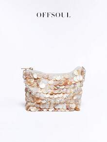 Holiday Beach Style Shell Bag For Women, New Handmade Beaded Pearl & Shell Chain Shoulder Bag, Party/Banquet Clutch - White - View 3