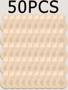 100pcs Plus Size 8cm Self-Adhesive Invisible Nipple Covers, Breathable Thin Breast Petals For Women, Summer, Vacationcore - Khaki - View 13
