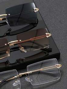 3pcs/Set Men's Rectangular Rimless Metal Fashion Glasses, New Fashion Eyewear Suitable Daily Life, Beach Holiday And Outdoor Travel - Multicolor - View 4