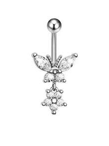 1 chiếc khuyên rốn hình bướm và hoa đính đá Zirconia, thích hợp cho nữ giới đeo hàng ngày. - khuyên rốn - Xem 5