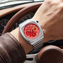 1pc Men's Classic Business Style, Fashionable Cushion-Shaped Square Case, Triple Chronograph Dial, Contrasting Crown Design, Suitable For Business Commute, Casual Wear, Retro Style Matching - one-size - View 4