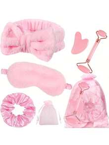 18 peças/6 peças Conjunto de Presente para Festa de SPA - Inclui 1 Máscara de Dormir, 1 Faixa de Cabelo, 1 Massageador Facial, 1 Bastão de Massagem, 1 Elástico de Cabelo e 1 Bolsa de Tela. Ideal para Despedida de Solteira, Chá de Panela, Festa de Aniversário, Dia dos Namorados, Casamento, Chá da Tarde, Aniversário e Outros Brindes de Festa. - Multicolorido - Visão 4