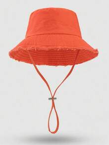 1pc Women's Drawstring Trim Bucket Hat With An Adjustable Chin Strap, Distressed Look, Perfect For Travel, Beach, Vacation, Or Everyday Casual Wear - Multicolor - View 19