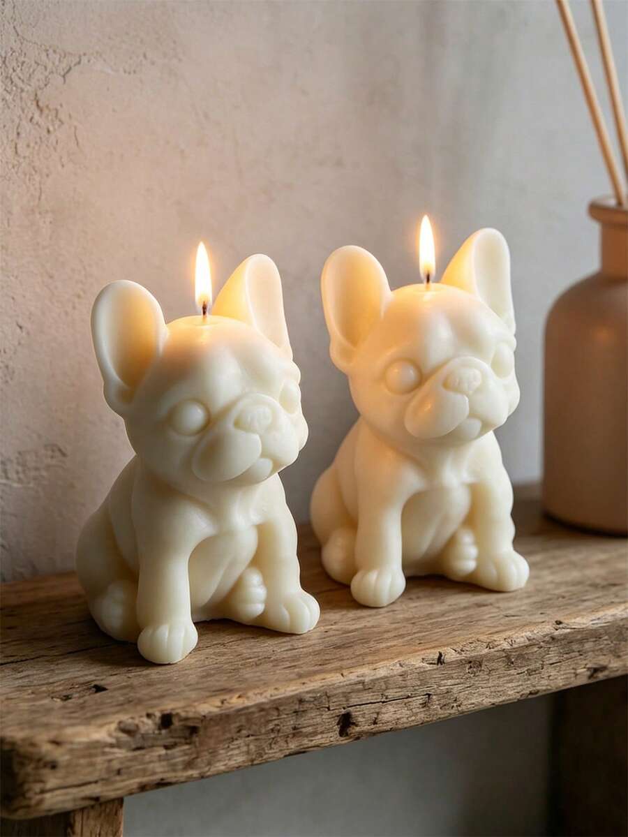 3D斗牛犬硅胶蜡烛模具，可爱斗犬和巴哥犬造型模具，DIY香薰蜡烛、肥皂、石膏和环氧树脂浇铸模具，动物工艺摆件家居装饰礼品模具 - 白色矽膠模具 - 查看 1