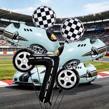9pcs Racing Car Style Wheel Rim Design Black & White Checkered Round Balloons With Large Numbers, Suitable For Birthday, Anniversary, Theme Party, Room Decor, Racing Theme Gathering, Creating Indoor Atmosphere - View 15