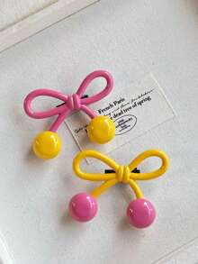 5 piezas Clips para el cabello de niña con diseño de lazo y bloqueo de color versátil al estilo Ins - Multicolor - Ver 6