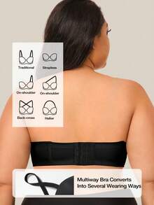 Sujetador sin tirantes de talla grande con escote profundo WINGSLOVE - Sujetador inalámbrico multifuncional que levanta y recoge con tirantes convertibles y ajustables para los hombros - Negro - Ver 7
