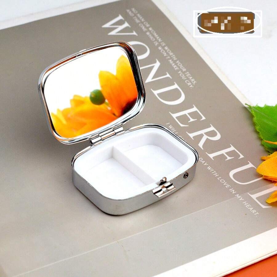 1pc Vintage Metal Pill Box, "Where Are My Pills" Design, Portable 2-Compartment Medicine Organizer, Food Contact , Ideal For Pockets, Purses, And Travel, Unique Halloween Christmas Gift Idea - 黃色 - 查看 1