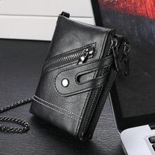 CarrKen New Business Dual Zipper Men's Snap Closure Short Wallet With Chain, Vertical Large Capacity Credit Card Holder, Front Zipper Coin Pocket, Perfect Gift For Him - Multicolor - View 8