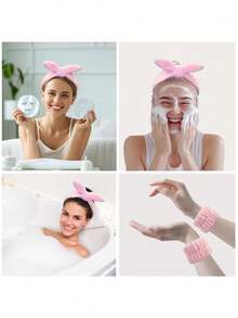 Bộ 13 món bông rửa mặt, bao gồm 10 miếng bông rửa mặt nén, 1 băng đô, 2 băng đeo cổ tay, thích hợp để làm sạch da mặt, tẩy tế bào chết, tẩy trang hoặc loại bỏ mặt nạ. - Nhiều màu - Xem 11