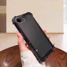 Ốp lưng điện thoại trong suốt mạ điện cao cấp chống rơi cho iPhone 17e 16e 7 8 7plus 8plus 17ProMax 15 14 13 Plus 12 11 Mini XR XS, ốp bảo vệ trong suốt viền mềm - màu đen - Xem 6
