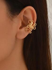 1 pièce Boucles d'oreilles clip-on pour femmes, thème océanique d'été. Motifs de vie marine : étoile de mer, coquillage, faux perle, poulpe. Convient pour la plage, les voyages, les fêtes, les accessoires de bijoux de vacances - Or jaune - Voir 8