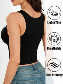 EssElegance 1pc Women's Bra, Wire-Free, Push-Up, High Elasticity Tight-Fitting Corset, Built-In Padding Sports Tank Top - Black - View 2